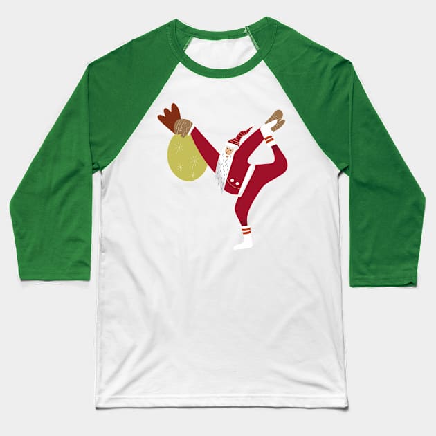 Sport Santa Arabesque Baseball T-Shirt by JunkyDotCom